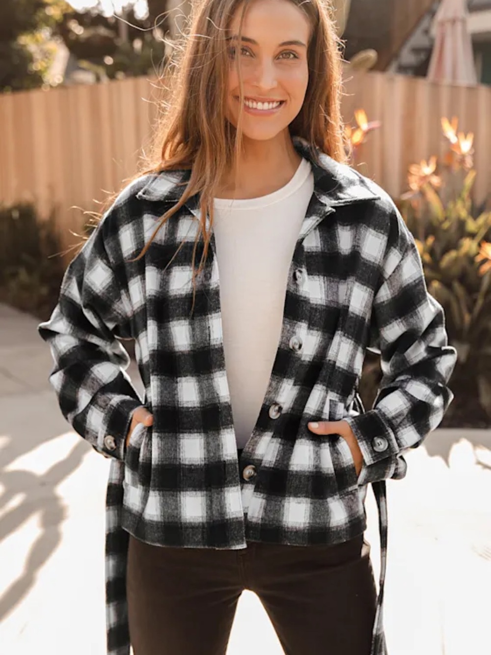 Lulu's Black & White Plaid Utility Jacket